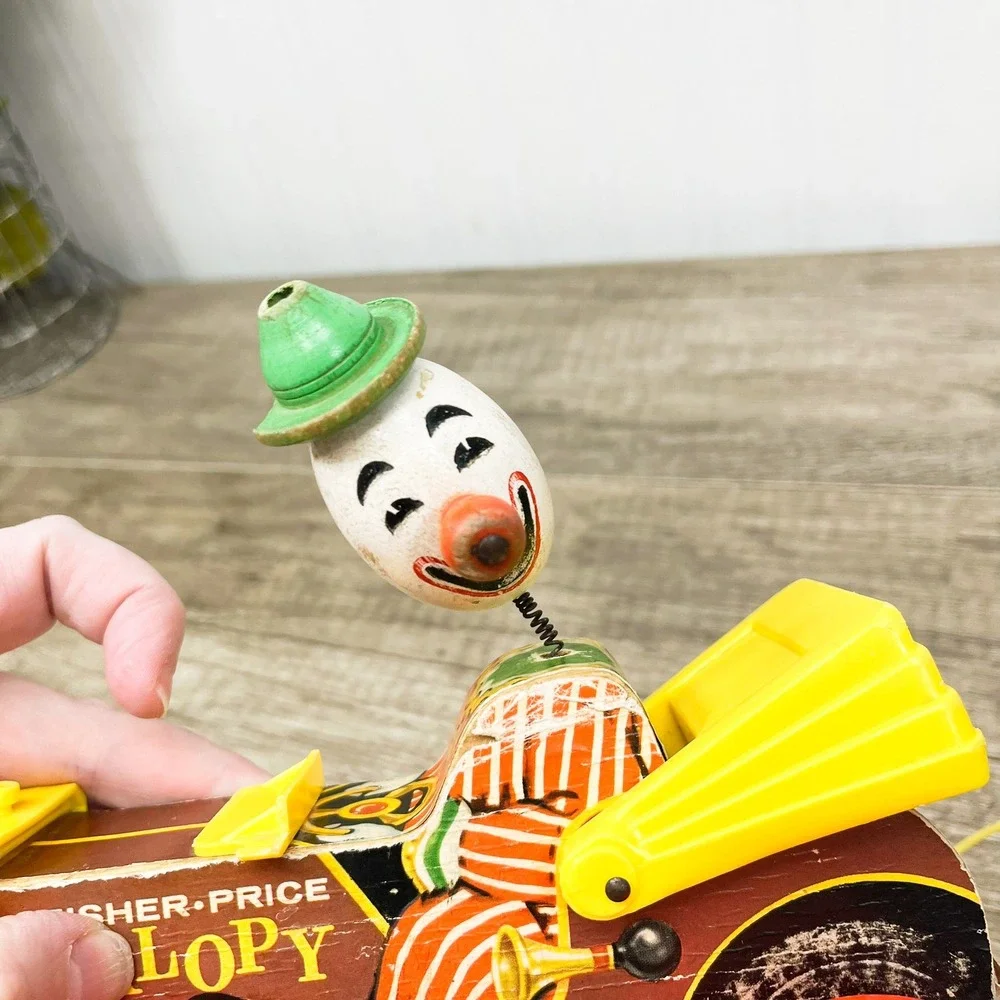 Vintage Fisher-Price Jalopy Pull Toy - Bobble Head Clown